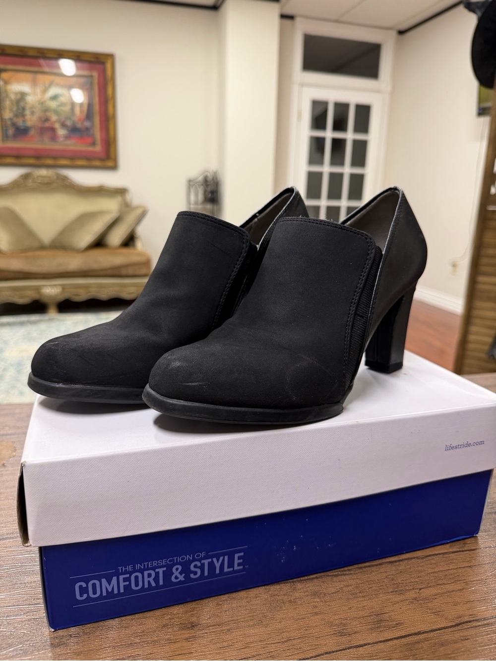 Life Stride Black Slip-On Block Heel Ankle Shoes
